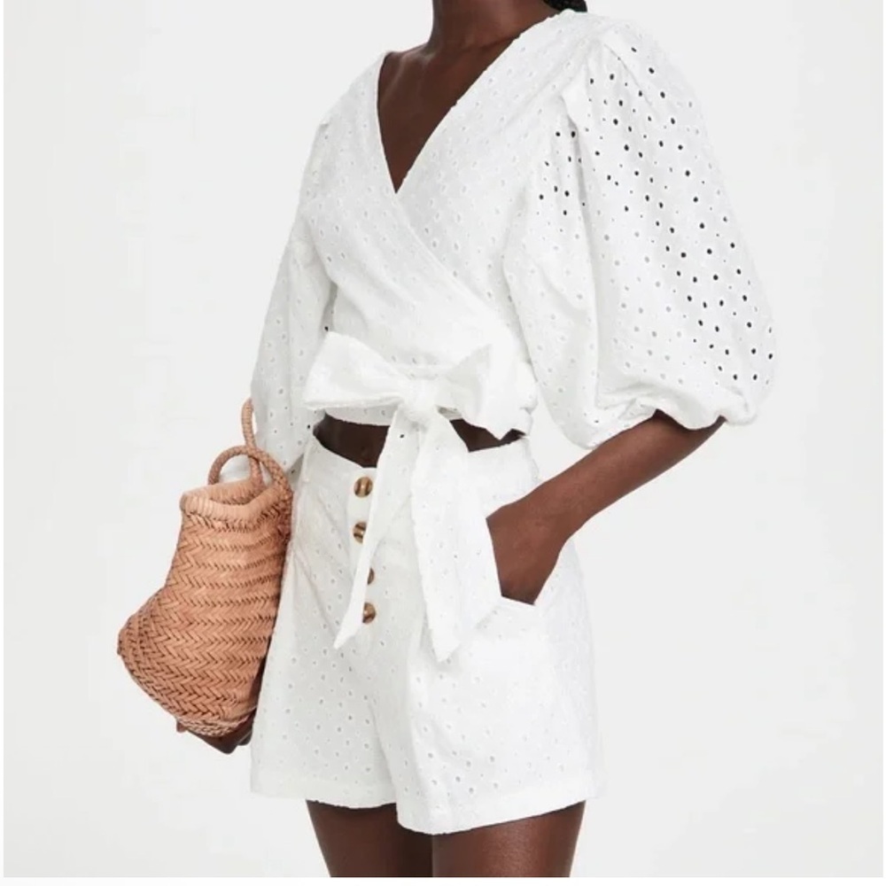 L Space Cotton Amalfi Top Eyelet Lace Blousson Sleeve Blouse